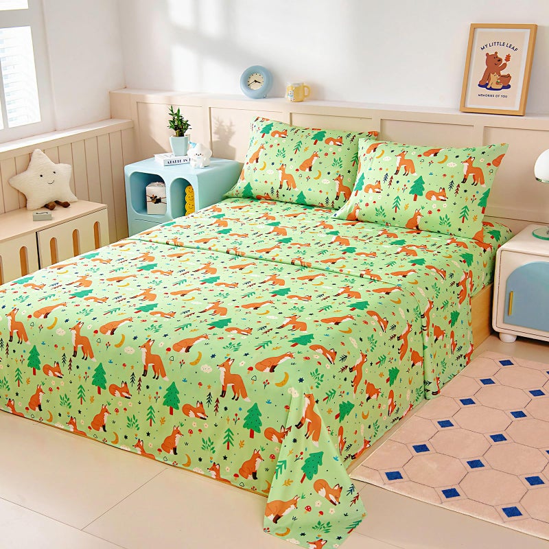 M&Co MCO Twin Sheets Set Kids, Soft Microfiber Bed Sheet Set for Boy Girls, 3 Pieces Breathable Twin Sheets Foxes Green - Image 2