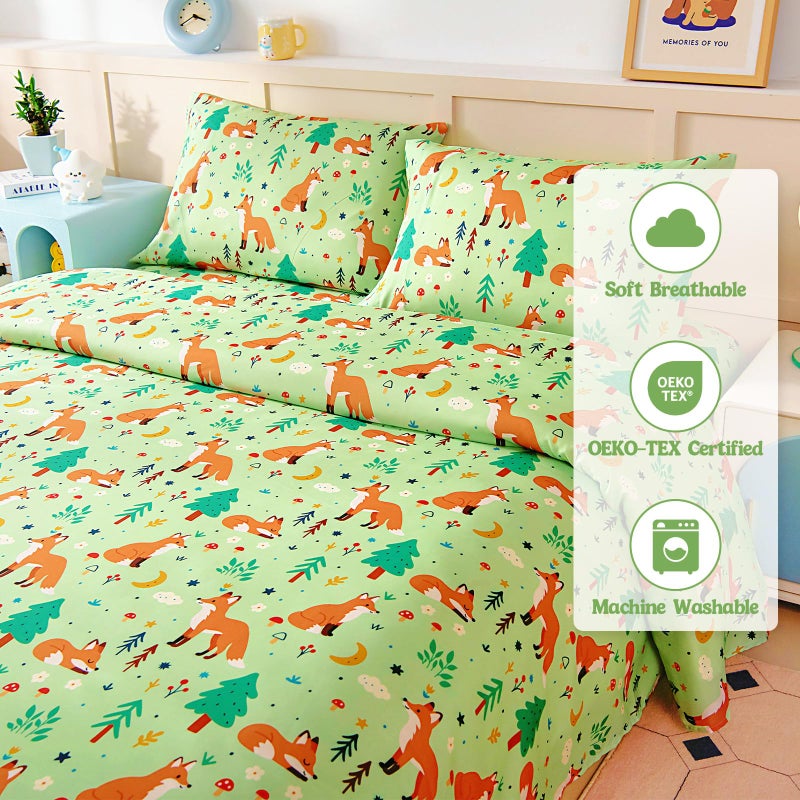 M&Co MCO Twin Sheets Set Kids, Soft Microfiber Bed Sheet Set for Boy Girls, 3 Pieces Breathable Twin Sheets Foxes Green - Image 5