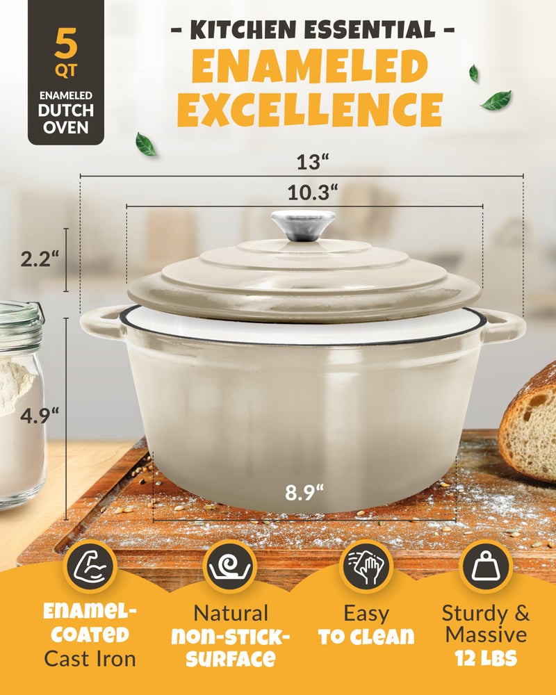 CRUSTLOVE Dutch Oven for Bread Baking - incl. Sourdough Bread-Baking Supplies like Banneton Bread-Proofing Basket - 5QT Enameled Cast Iron Bread-Oven with Lid, Baking Pan, Scoring Tool Lame - Image 3
