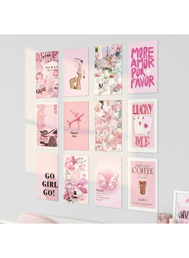 Blush Pink Wall Art Set of 12 – Thick 300gsm Glossy Posters with Double-Face Adhesive, Durable and Easy to Mount, Perfect for Adding a Soft Feminine Touch to Any Girl’s Space or Desk Area - Image 1