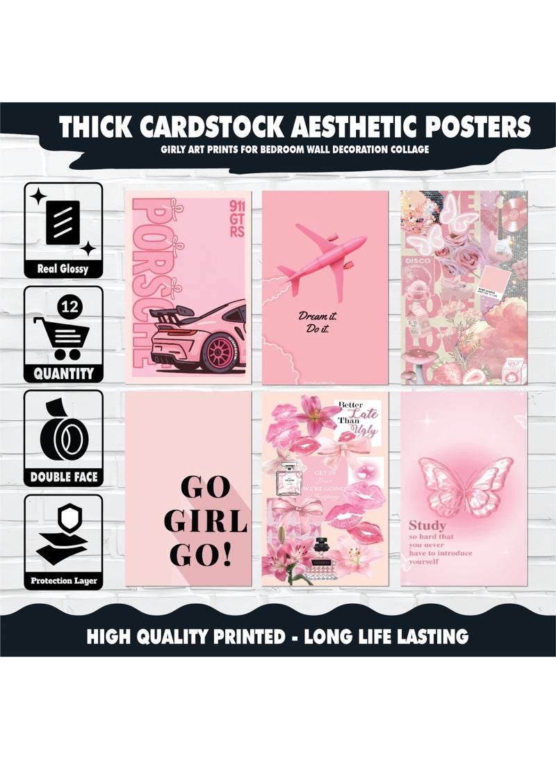 Blush Pink Wall Art Set of 12 – Thick 300gsm Glossy Posters with Double-Face Adhesive, Durable and Easy to Mount, Perfect for Adding a Soft Feminine Touch to Any Girl’s Space or Desk Area - Image 3