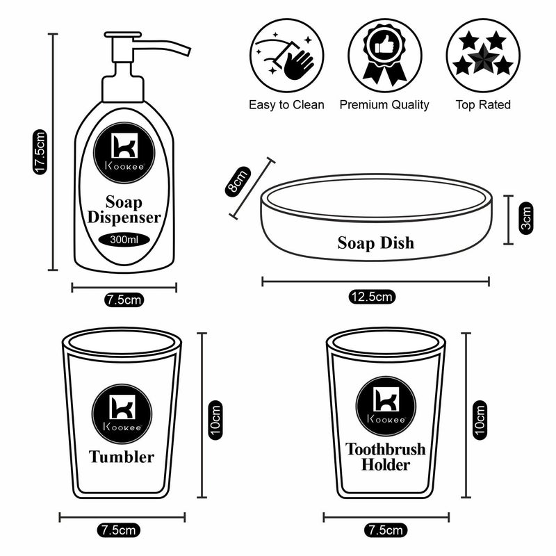 Kookee Ceramic Bathroom Set - Stylish 4 Piece Bath Accessories Kit with Soap Dispenser, Toothbrush Holder, Tumbler & Soap Dish - Modern & Designer Decor for Home & Guest Bathrooms, White/Beige (8142) - Image 5