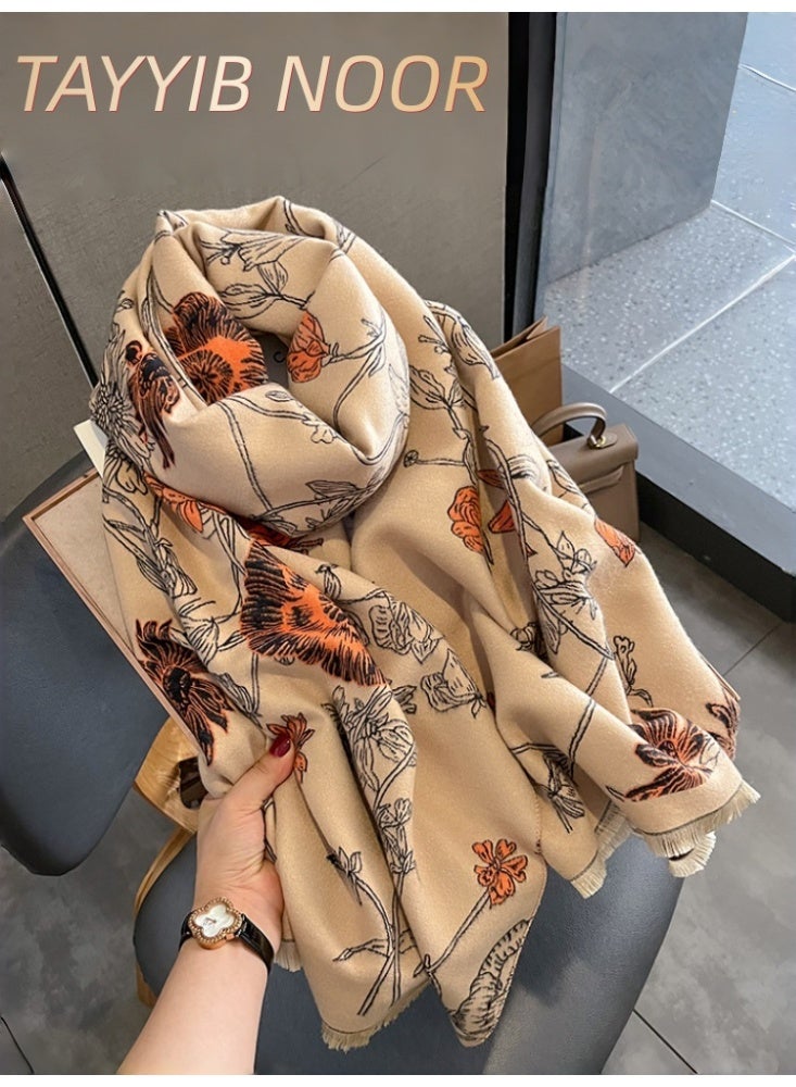 TAYYIB NOOR Ultra Soft Imitation Cashmere Shawl Wrap, Floral Print with Tassels, Thick & Warm Scarf Cape, Versatile Fashion for Evening Dressing Blanket, Shawl Wraps Outnerwear for Autumn and Winter - Image 3