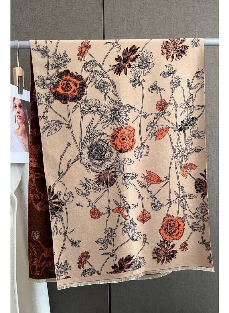 TAYYIB NOOR Ultra Soft Imitation Cashmere Shawl Wrap, Floral Print with Tassels, Thick & Warm Scarf Cape, Versatile Fashion for Evening Dressing Blanket, Shawl Wraps Outnerwear for Autumn and Winter - Image 4