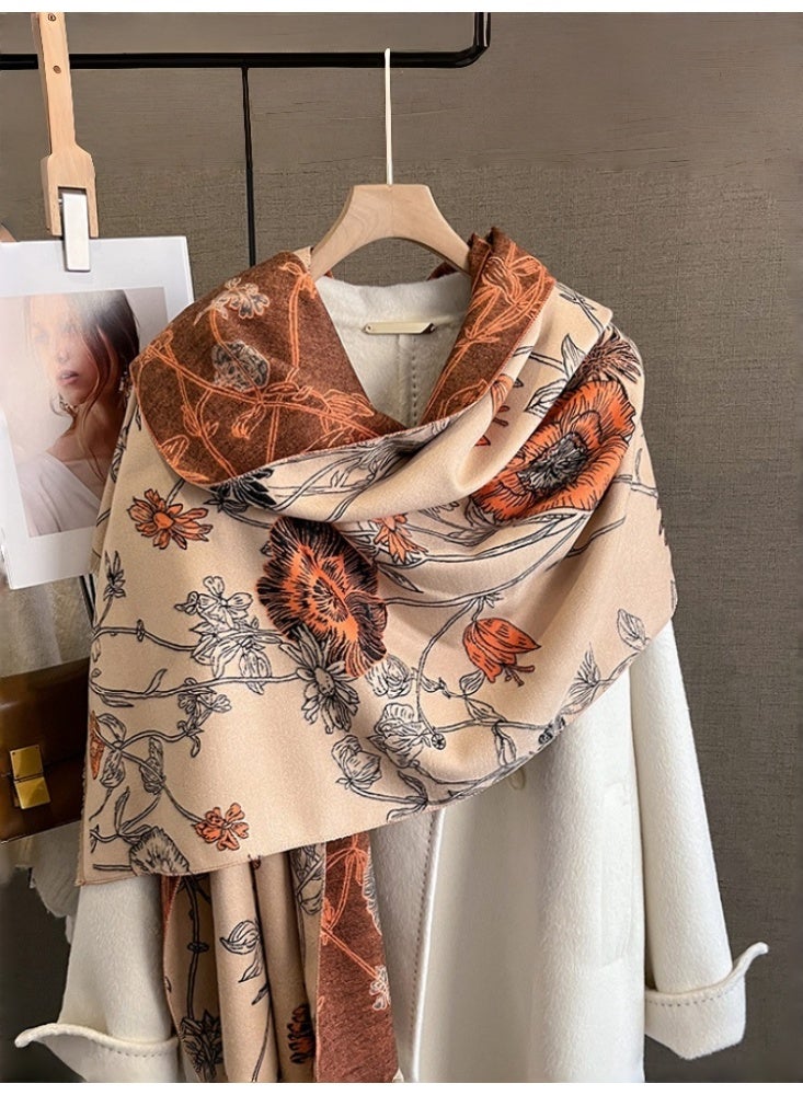TAYYIB NOOR Ultra Soft Imitation Cashmere Shawl Wrap, Floral Print with Tassels, Thick & Warm Scarf Cape, Versatile Fashion for Evening Dressing Blanket, Shawl Wraps Outnerwear for Autumn and Winter - Image 2