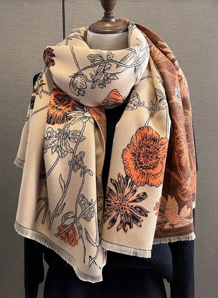 TAYYIB NOOR Ultra Soft Imitation Cashmere Shawl Wrap, Floral Print with Tassels, Thick & Warm Scarf Cape, Versatile Fashion for Evening Dressing Blanket, Shawl Wraps Outnerwear for Autumn and Winter - Image 1
