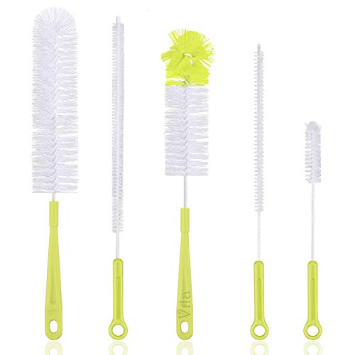 Vila 5-Pack Reusable Straw Pipe Cleaner Brush Set, Long Pipe Brush Cleaner Tool Kit, Nylon Cleaning Brush for Water Bottle, Teapot, Narrow Neck Glass Containers, Baby Bottle, Jug, Hookah, Hydro Flask - Image 1
