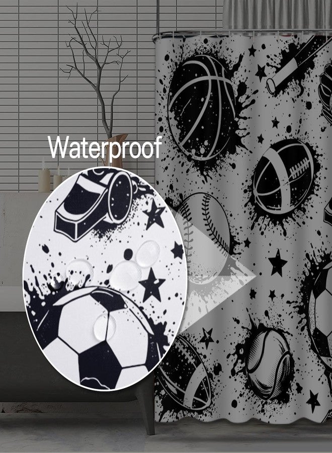 Emvency Shower Curtain Abstract for Boys Football Pattern Sport Urban with Ball Black and White Colors Dark Grunge Repeated Waterproof Polyester Fabric 72 x 72 inches Set with Hooks - Image 4
