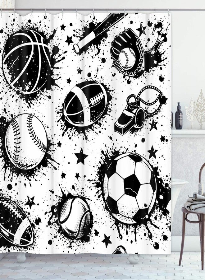 Emvency Shower Curtain Abstract for Boys Football Pattern Sport Urban with Ball Black and White Colors Dark Grunge Repeated Waterproof Polyester Fabric 72 x 72 inches Set with Hooks - Image 1