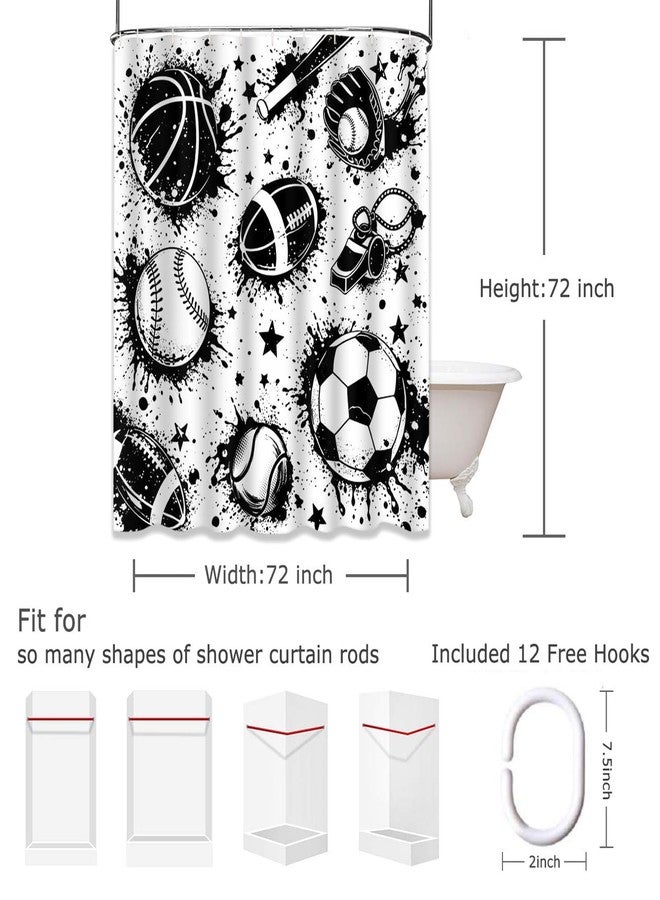 Emvency Shower Curtain Abstract for Boys Football Pattern Sport Urban with Ball Black and White Colors Dark Grunge Repeated Waterproof Polyester Fabric 72 x 72 inches Set with Hooks - Image 2