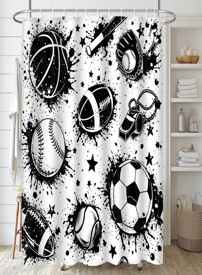 Emvency Shower Curtain Abstract for Boys Football Pattern Sport Urban with Ball Black and White Colors Dark Grunge Repeated Waterproof Polyester Fabric 72 x 72 inches Set with Hooks - Image 5