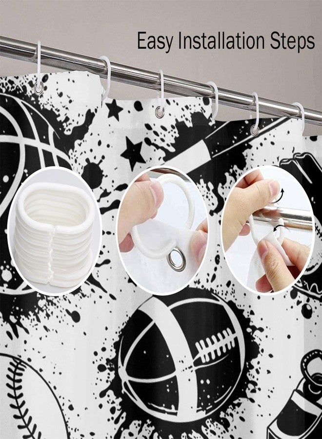 Emvency Shower Curtain Abstract for Boys Football Pattern Sport Urban with Ball Black and White Colors Dark Grunge Repeated Waterproof Polyester Fabric 72 x 72 inches Set with Hooks - Image 3