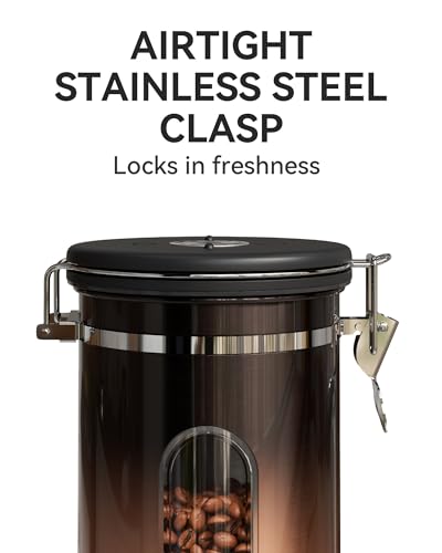 Veken Coffee Canister with Window,Airtight Stainless Steel Kitchen Food Storage Container, Date Tracker & Scoop for Grounds Coffee, Beans, Tea,Flour,Cereal,Sugar,22OZ,Copper - Image 3
