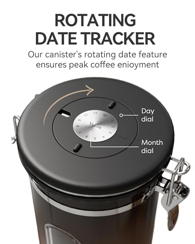 Veken Coffee Canister with Window,Airtight Stainless Steel Kitchen Food Storage Container, Date Tracker & Scoop for Grounds Coffee, Beans, Tea,Flour,Cereal,Sugar,22OZ,Copper - Image 4