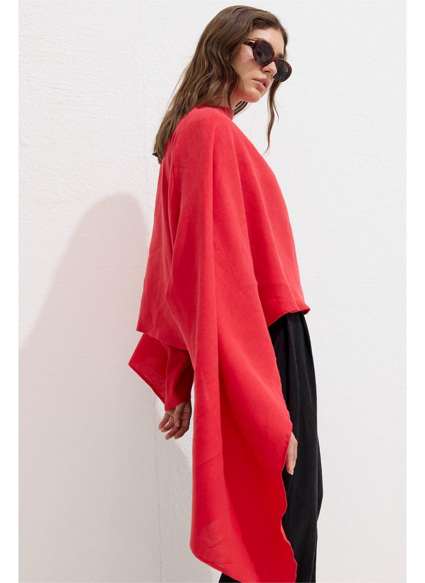 Manuka - Asymmetrical Linen Cape Blouse Red - Image 1