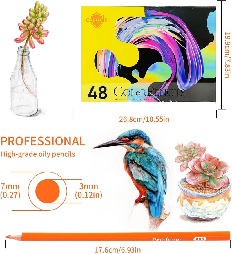 Corslet Set of 49, Combo of 48 Colour Pencils and 1 A5 Sketchbook, Includes Oil-Based Colouring Pencils and Spiral-Bound Sketch Book - Image 5