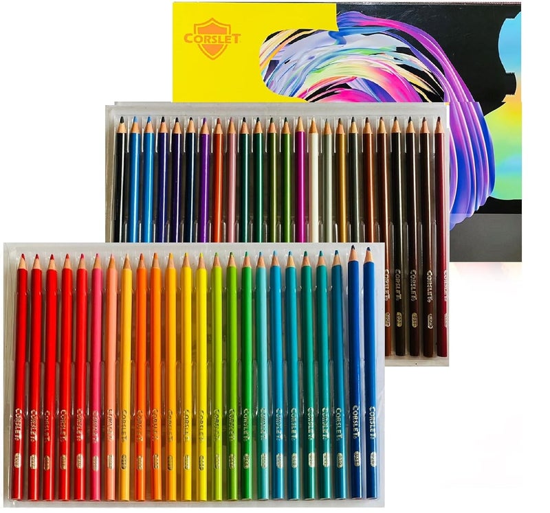 Corslet Set of 49, Combo of 48 Colour Pencils and 1 A5 Sketchbook, Includes Oil-Based Colouring Pencils and Spiral-Bound Sketch Book - Image 2