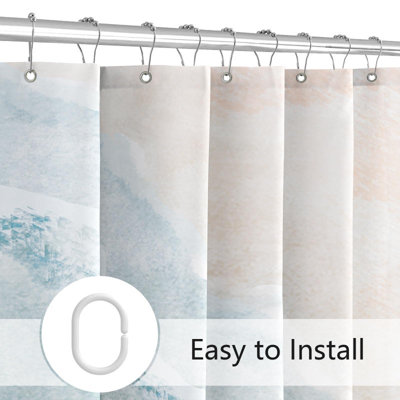 MAYZUS Beach Ocean Themed Shower Curtain, Teal Blue Cute Nautical Coastal Shower Curtains for Bathroom Decor, Summer Tropical Fabric Shower Curtain Set with Hooks, 72x72 - Image 5