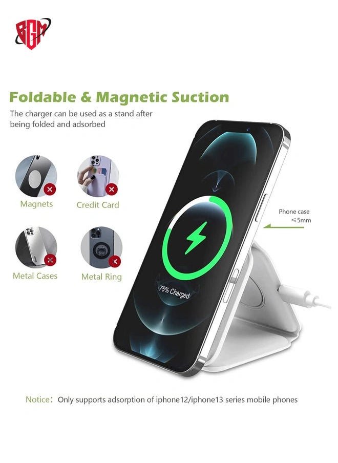 BGM 3 in 1 Wireless Charger, Foldable Magnetic Charger Station, 18W Fast Wireless Charging Pad, Compatible with iPhone 14/13/12/11, Samsung Galaxy, AirPods, Google Pixel, Apple Watch  - Image 2