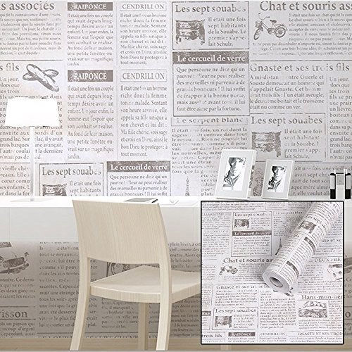 Yifely SimpleLife4U Old Fashion Newspaper Contact Paper Adhesive Shelf Liner Locker Sticker 17.7 Inch By 9.8 Feet - Image 1
