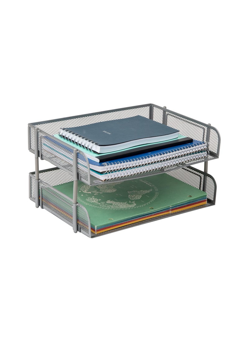 Mind Reader Mind Reader Stackable Paper Tray Desktop Organizer File Storage Office Metal Mesh 135 L x 10 W x 725 H 2 Pcs Silver 