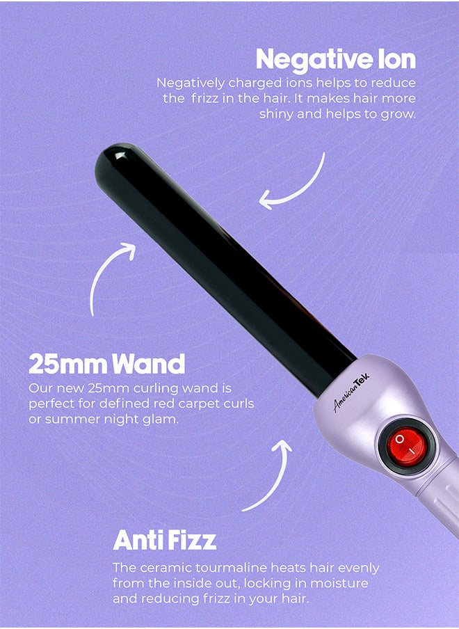 American Tek Ceramic Hair Curler 25 MM- Lavender -Fast Heatup - Premium Salon Quality - Long Lasting & Well defined Curls  - Image 2