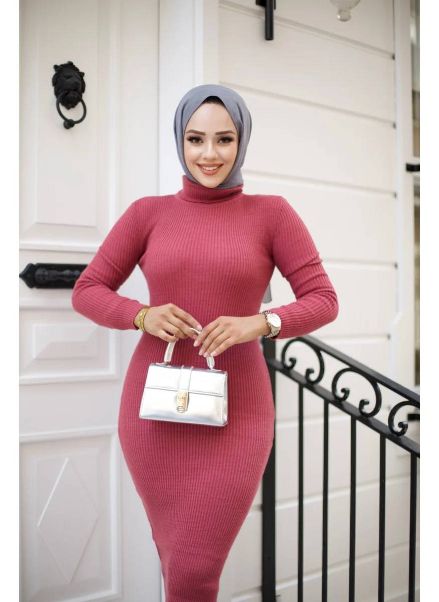 Sfg Life Moda SFG Life Fashion Women's Hijab Clothing Turtleneck and Slim Model Knitted Pencil Dress