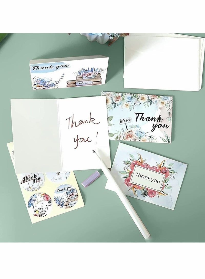 Y&D Thank You Cards Pack of 24, Flower Designs Elegant Bulk Notes, Ink Painting Series Cards, Gratitude with 24 Stickers and Envelopes for All Occasions, 6 Styles - Image 4
