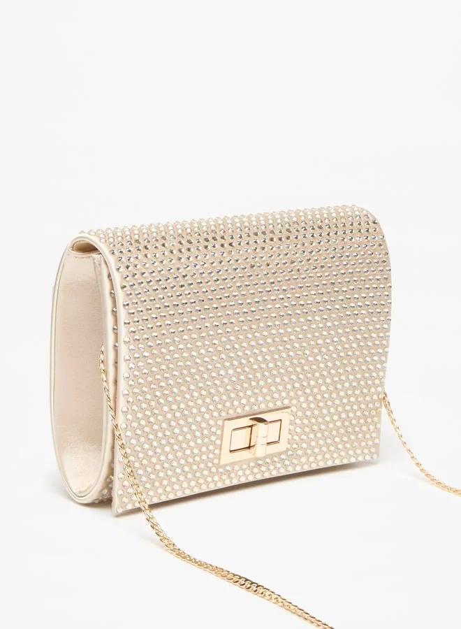 Celeste Embellished Clutch with Twist Clasp and Chain Strap
