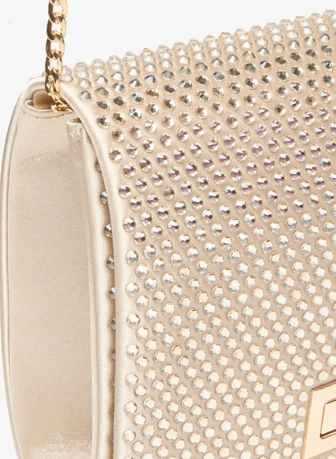 Celeste Embellished Clutch with Twist Clasp and Chain Strap