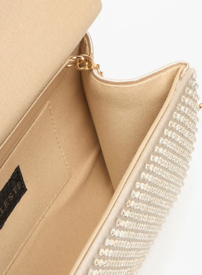 Celeste Embellished Clutch with Twist Clasp and Chain Strap