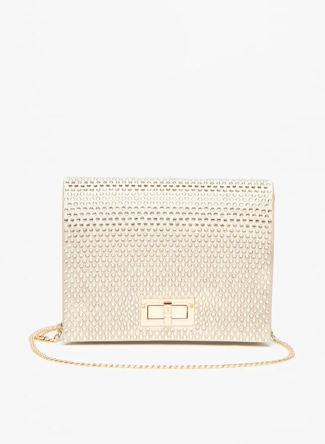 Celeste Embellished Clutch with Twist Clasp and Chain Strap