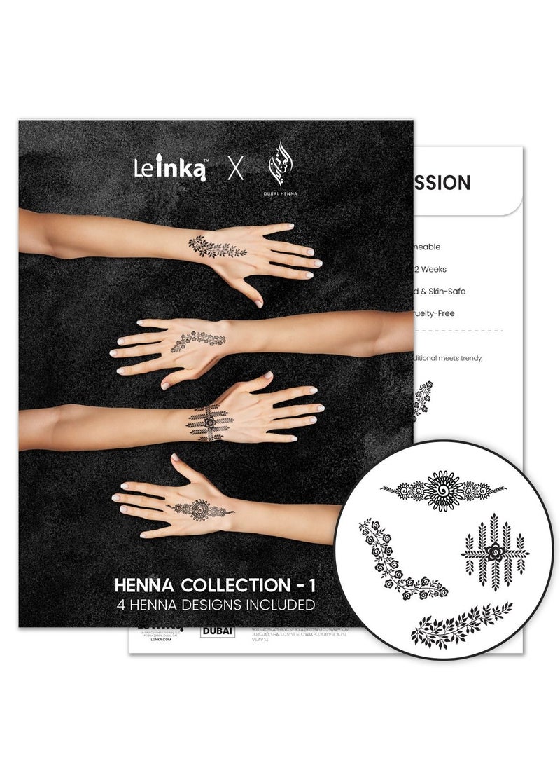 Le Inka - Le Inka Temporary Tattoos Pack of 4 Water Permeable Breathable Long Lasting Lasts 1-2 Weeks Premium Plant Based Men & Women Henna Collection - Image 1