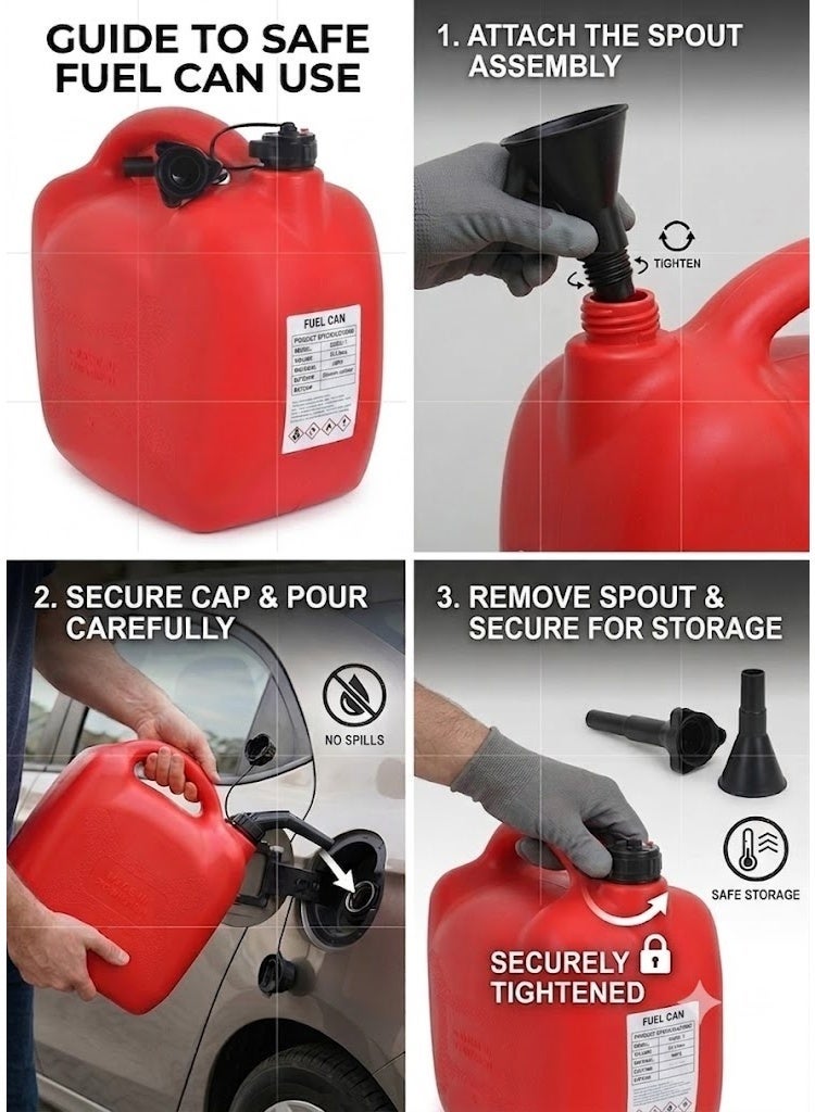 PVC Jerry Can PVC Fuel Can Container for Oil Petrol Diesel Storage Moving Red Cans UN Regulations Approved Heavy Duty Backup Petrol Tanks Mount for Motorcycle SUV ATV Most Cars 10 Ltr - Image 2