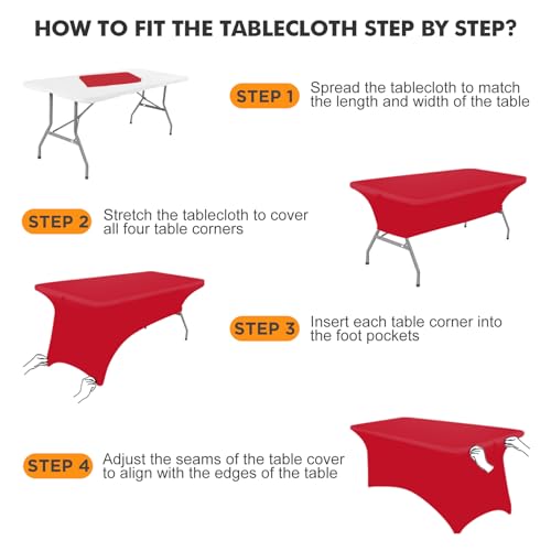 SEPARO 2 Pack 6 Ft Red Table Cover Fitted Rectangular Tablecloth Stretchable Fabric Table Cloth 6 ft Wrinkle-Free for Party Tradeshows Banquet Weddings Cocktail - Image 4