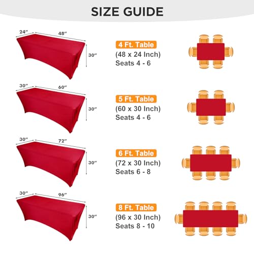 SEPARO 2 Pack 6 Ft Red Table Cover Fitted Rectangular Tablecloth Stretchable Fabric Table Cloth 6 ft Wrinkle-Free for Party Tradeshows Banquet Weddings Cocktail - Image 5