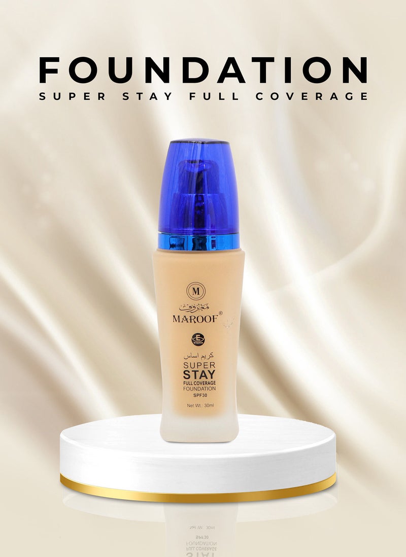 Maroof Foundation 03 BEIGE SPF 30 with Vitamin E – 24H Long Lasting Waterproof Full Coverage Foundation for All Skin Types - Image 5