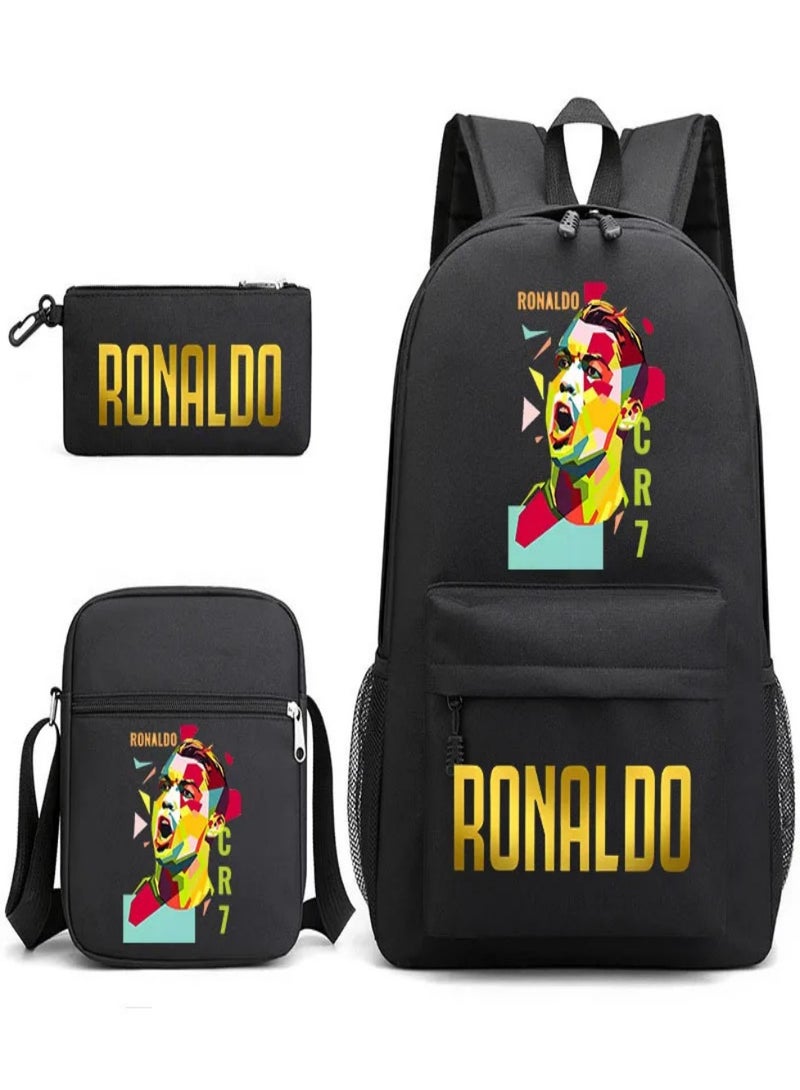 C Ronaldo Children Backpack Schoolbag Teen Student School Book bag with Lunch Box Pen Case 3 in 1 for Kids