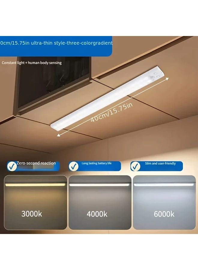 40cm LED Motion Sensor Light Wireless Magnetic USB Rechargeable Adjustable Color Soft Brightness Indoor Wardrobe Kitchen Cabinet Staircase Night Light - Image 1