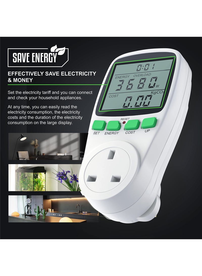 KASTWAVE Power Meter Energy Monitor UK Plug, Watt Meter Power Consumption Analyzer with LCD Display, Energy Monitor, Overload Protection Voltage Amps KWH Analyzer for Home Appliances - Image 4