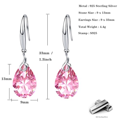 Maylover ML S925 Sterling Silver 12mm Naked Drill Crystal Earrings For Women (Earrings Pink color) - Image 5