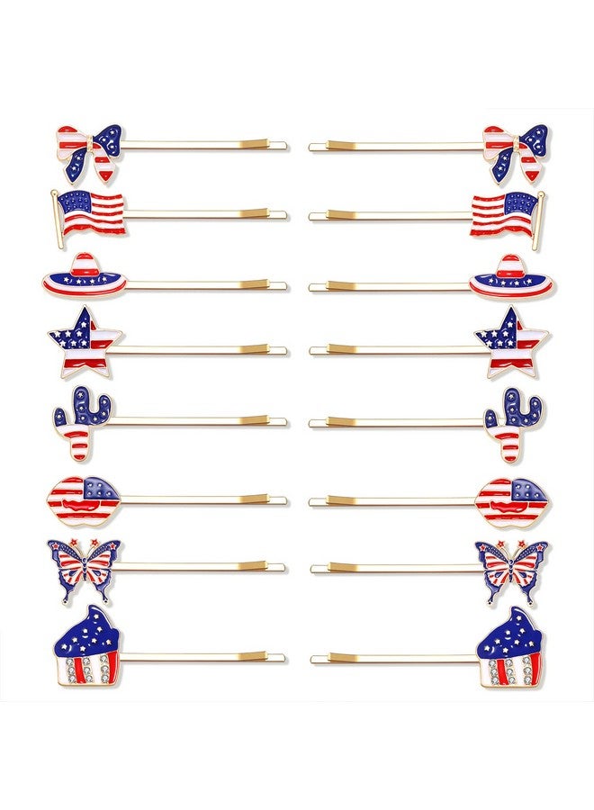 NLCAC 16 Pack American Flag Hair Bobby Pins Enamel Cactus Usa Flag Stars Patriotic Hair Clips 4Th Of July Hair Accessories For Women Girls - Image 1