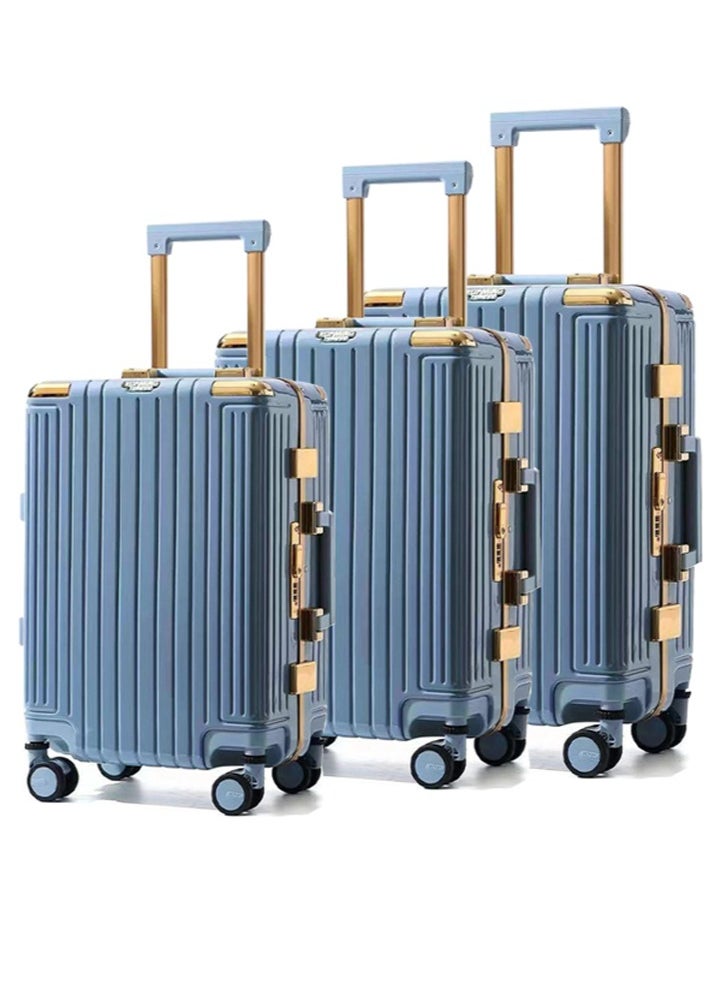 PK - 3 PCS TROLLEY LUGGAGE ALUMINUM FRAME POLY CARBON MATERIAL, LUGGAGE SUITCASE SET AND CABIN LUGGAGE BAG SET LIGHT BLUE COLOUR - Image 1