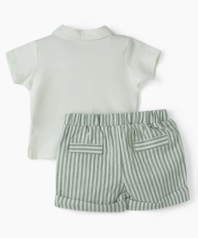 Tiny Hug NEWBORN BOY SHORTS-SET (STRIPES) AND SOLID POLO OUTFIT SET - Image 2