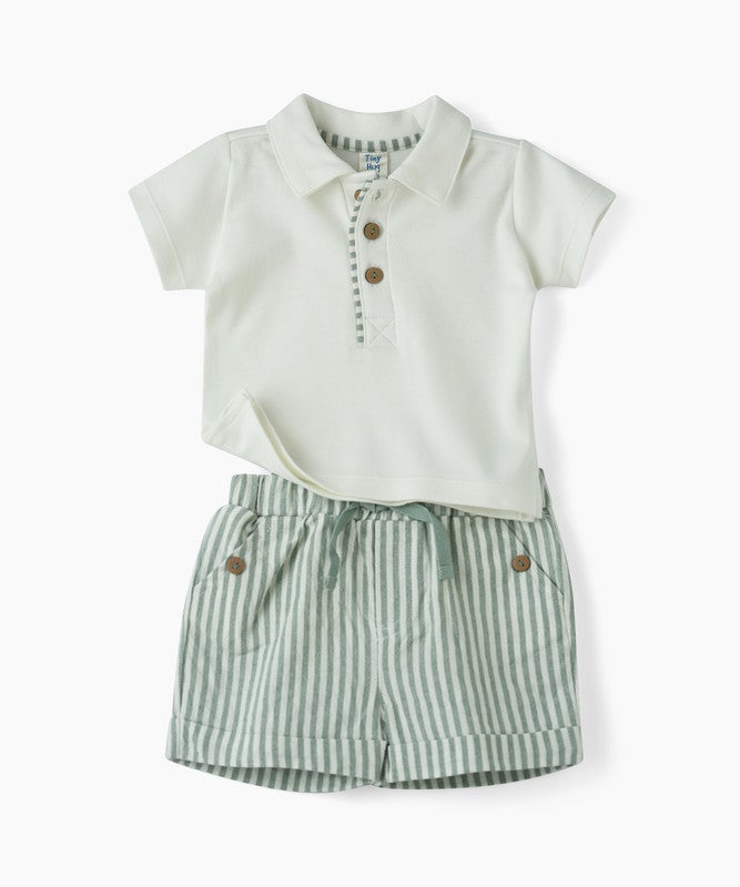 Tiny Hug NEWBORN BOY SHORTS-SET (STRIPES) AND SOLID POLO OUTFIT SET - Image 1