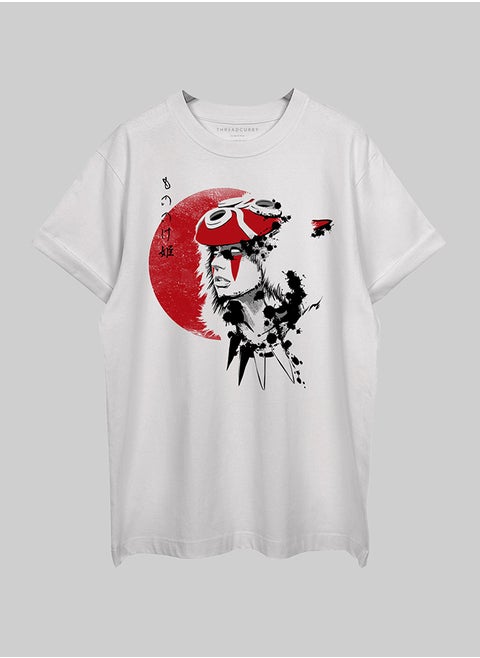 THREADCURRY Red Warrior Oversized Drop Shoulder Cotton Loose Printed T-Shirt for Men