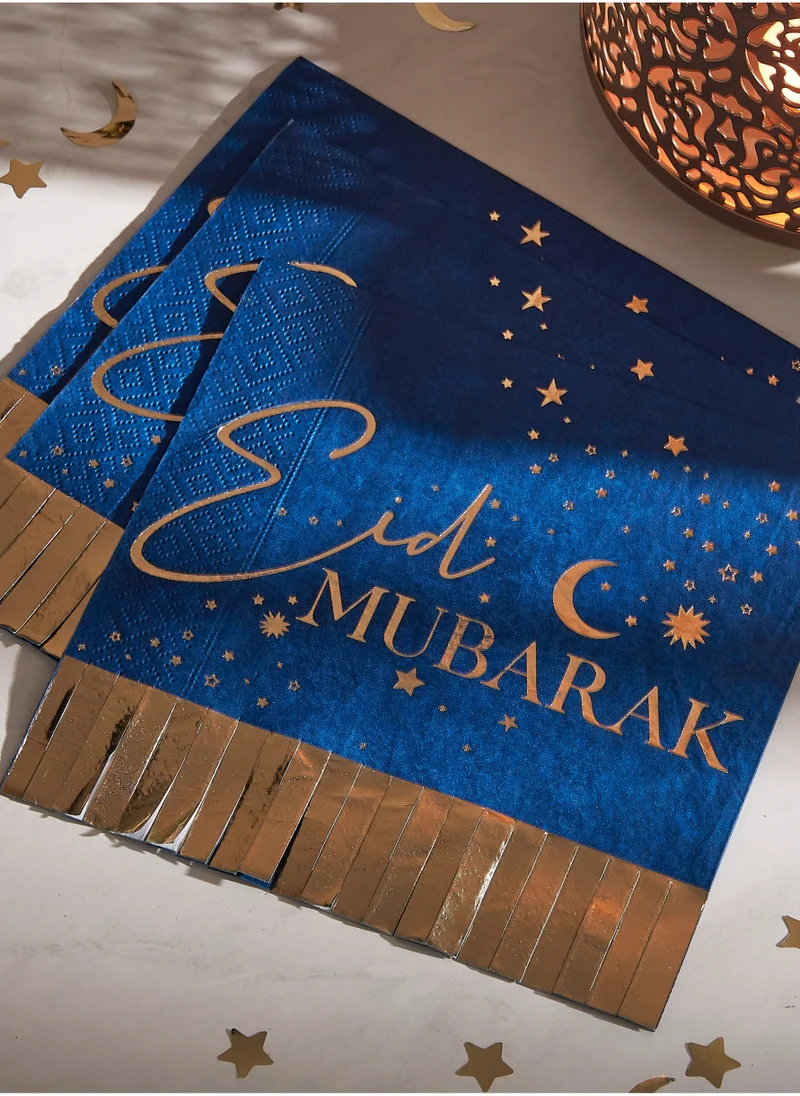 جينجر راي EID Paper Napkin - Eid Mubarak Fringe Napkin - Navy And Gold