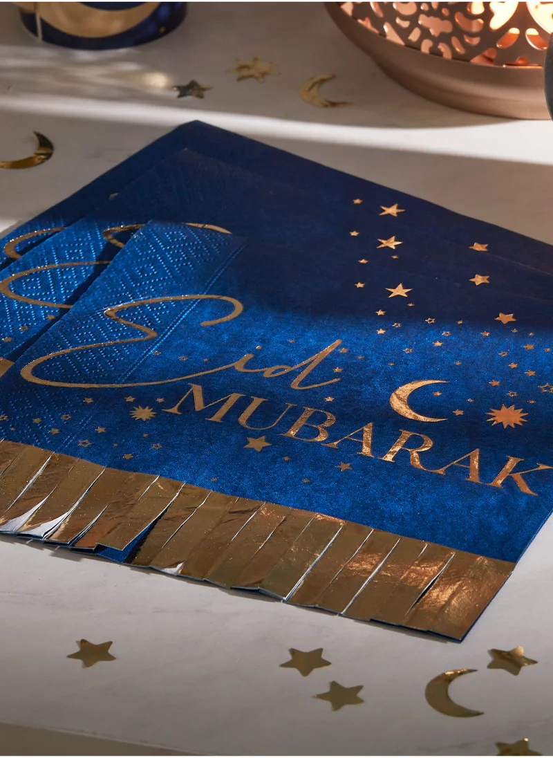 Ginger Ray EID Paper Napkin - Eid Mubarak Fringe Napkin - Navy And Gold