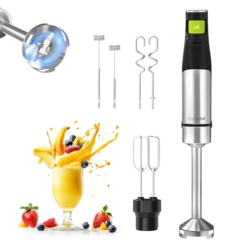 Consciot 4 in 1 Immersion Hand Blender Max 1100W Corded Stick Emulsifier with Entire Stainless Steel Blender Shaft Trigger Speed Control For Blending Beating Frothing Mixing More NonBPA - Image 1