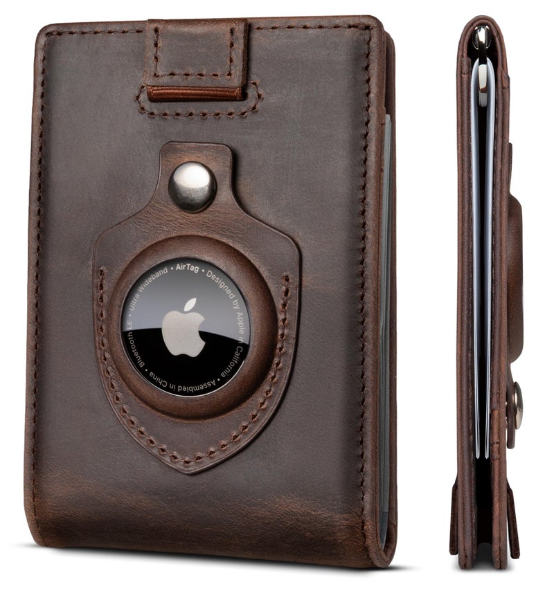 SERMAN BRANDS AirTag Wallet - RFID Blocking Mens Minimalist Money Clip Wallet for Airtag - Full Grain Leather - Slim Bifold. Front Pocket Air tag Wallets for Men. Gift - Image 1